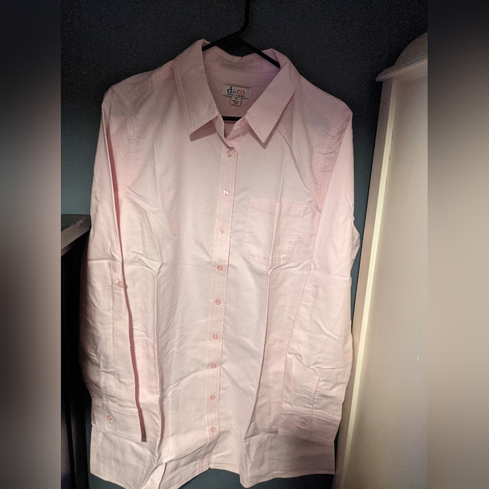 Denim & Co, Men's Pale Pink Long Sleeve Button Down Shirt, Size Medium, NWT